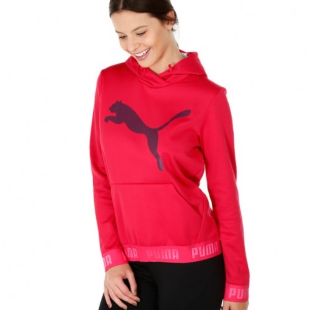 PUMA HOT PINK ACTIVE WEAR with PURPLE PUMA LOGO SWEATSHIRT POLLOVER HOODIE M